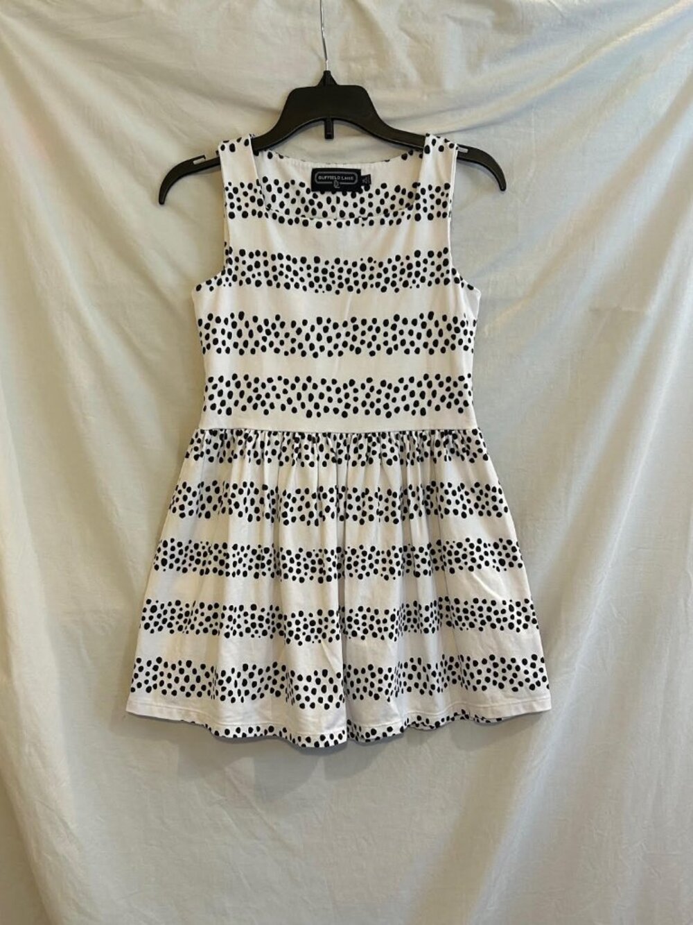 Duffield Lane Girls XL White Black Polka Dot Stripes Sleeveless Dress Classic